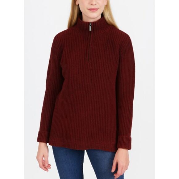 Lands' End Sweater Womens Small Ribbed Knit Red Black 1/4 Zip Mock Neck Pullover - Picture 1 of 10